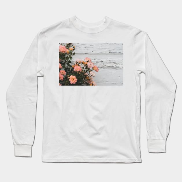 Vintage Pink Roses with Rustic Background Long Sleeve T-Shirt by Amy-K-Mitchell